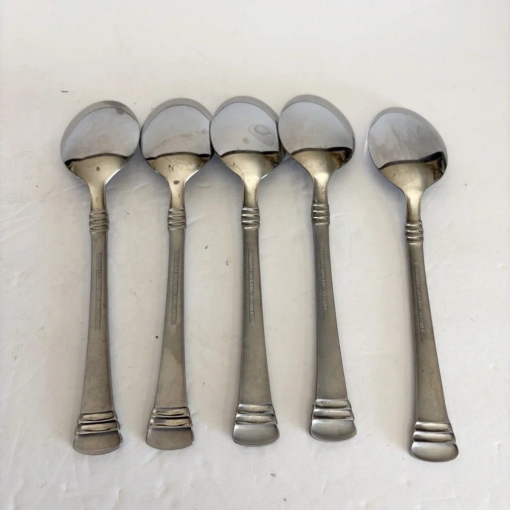 Set of 5 Cambridge Codie Sand‎ Frost Stainless Soup Spoon Flatware 7